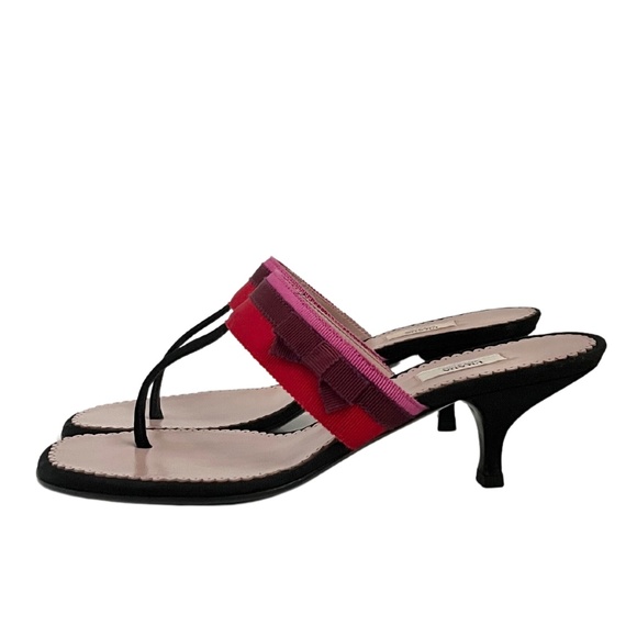 Prada Designer Black Mule Kitten Heel with Pink & Red Ribbon and Bow IT 36 - Picture 3 of 11